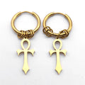 Ankh Cross Dangle Earrings for Men or Women gold
