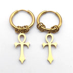 Ankh Cross Dangle Earrings for Men or Women gold