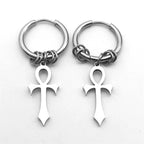 Ankh Cross Dangle Earrings for Men or Women silver