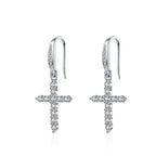 Silver Zircon Cross Drop Earrings