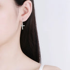 Silver Zircon Cross Drop Earrings