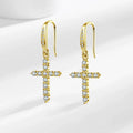 Gold Zircon Cross Drop Earrings