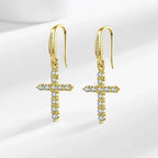 Gold Zircon Cross Drop Earrings