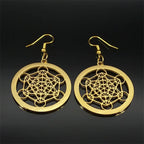 Metatron Cube Drop Earrings Gold