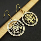 Metatron Cube Drop Earrings Gold