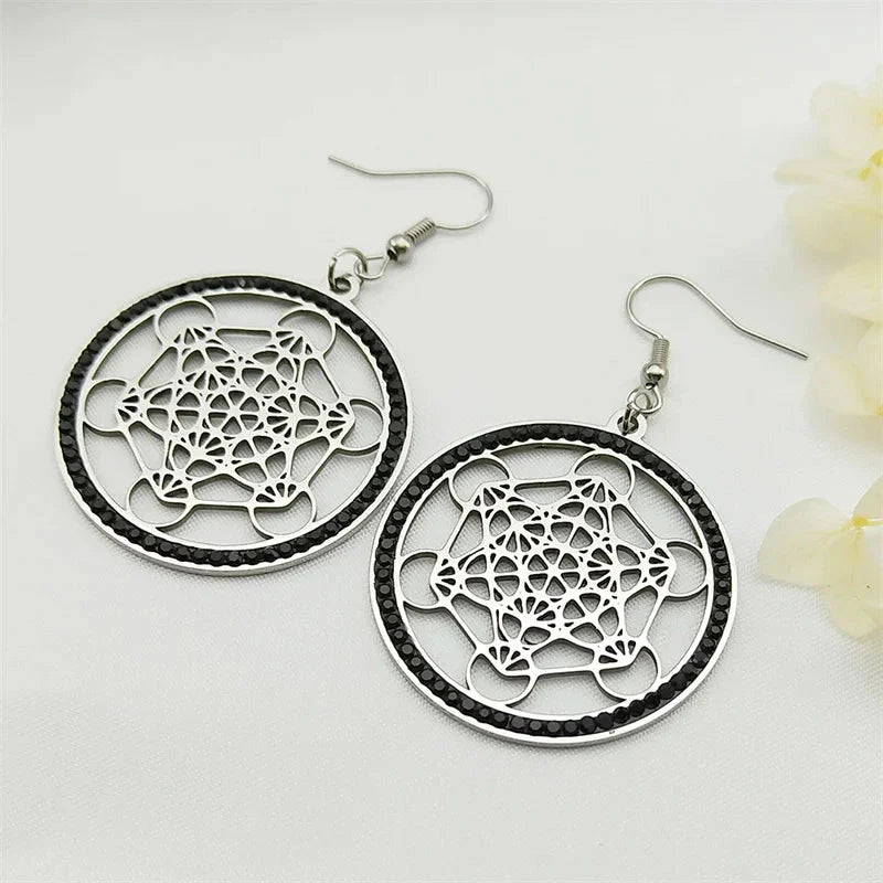 Metatron Cube Drop Earrings Black