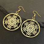 Metatron Cube Drop Earrings gold