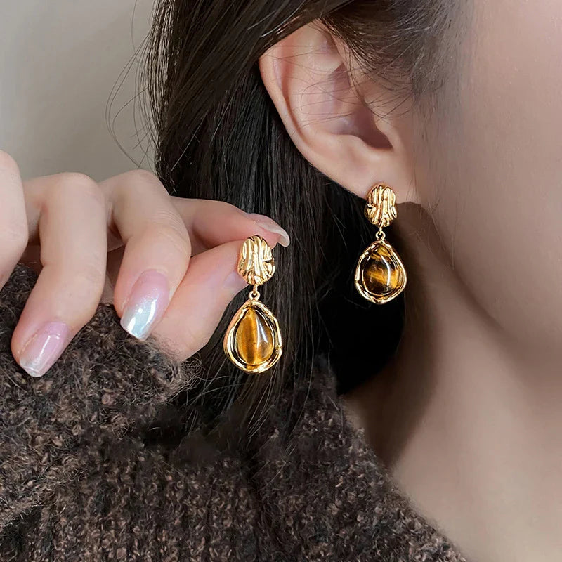 Women's Protective Dangle Earrings Tiger's Eye
