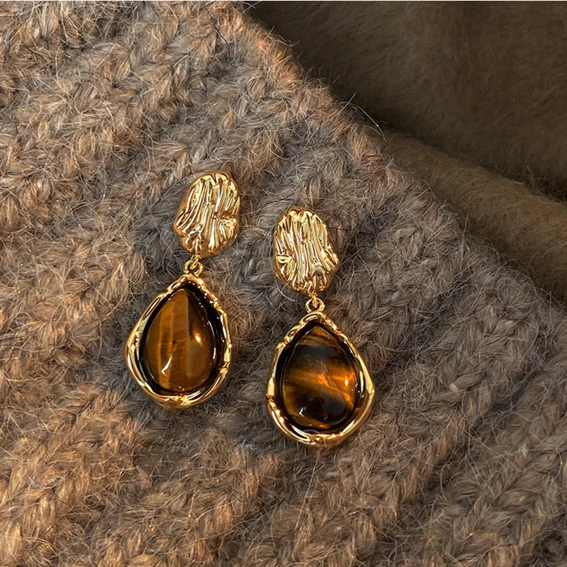 Women's Protective Dangle Earrings Tiger's Eye