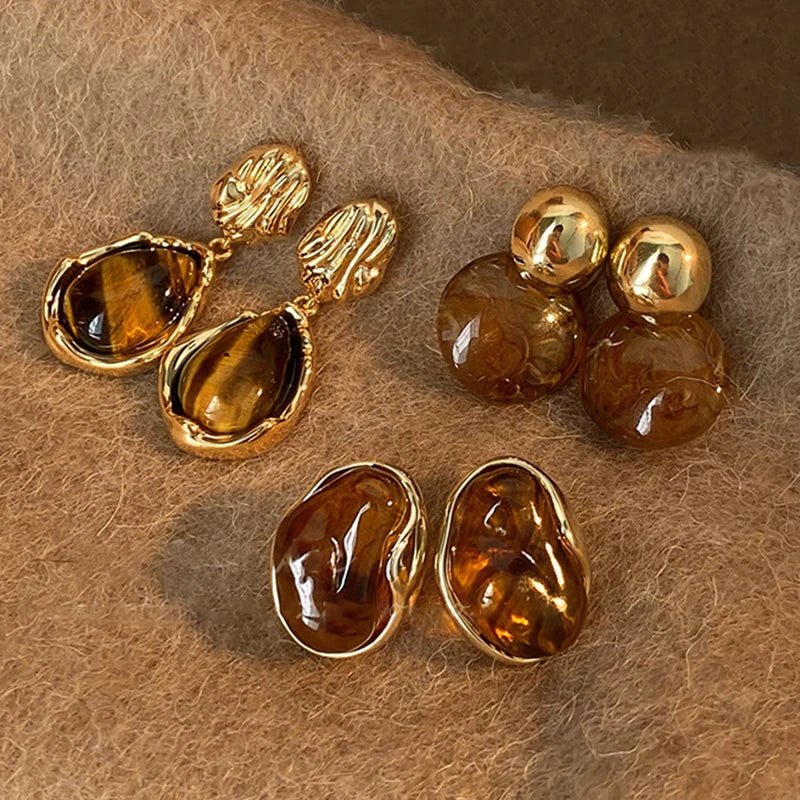 Tiger's Eye Protection Drop Earrings
