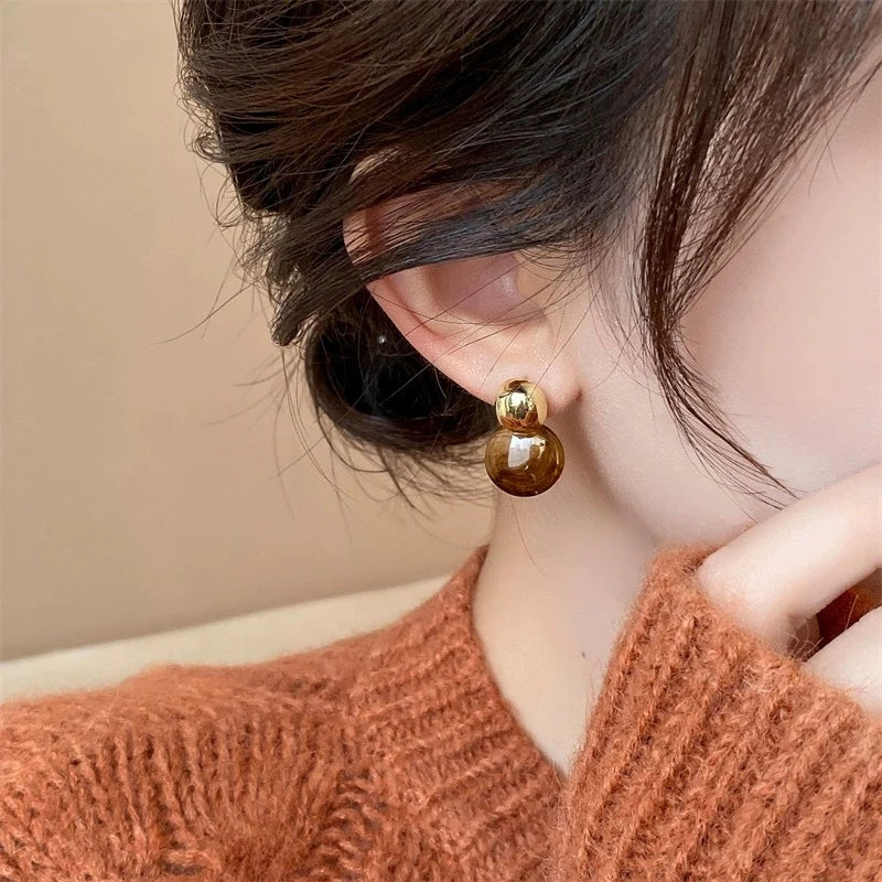 Tiger's Eye Protection Drop Earrings