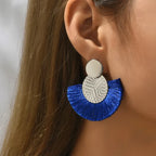 Bohemian-Style Fan Drop Earrings in Blue
