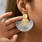 Bohemian-Style Fan Drop Earrings in Gray
