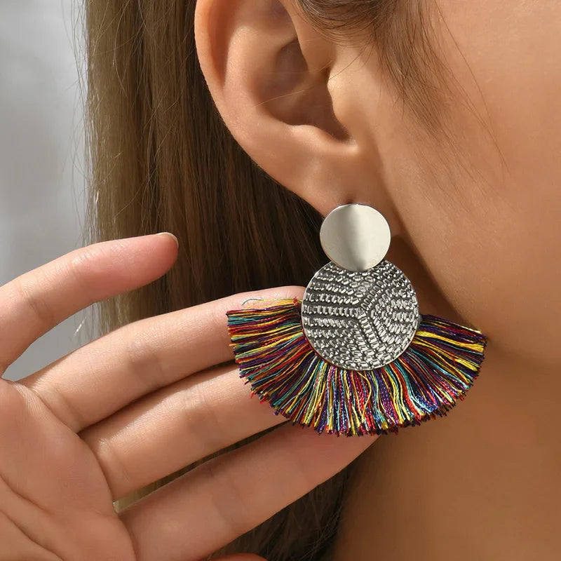 Bohemian-Style Fan Drop Earrings in Multicolor
