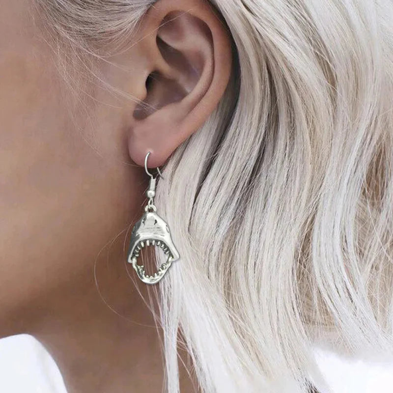 Shark Tooth Drop Earrings silver
