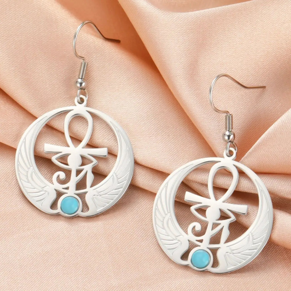Egypt Dangling Earrings Eye of Horus Wedjat Silver