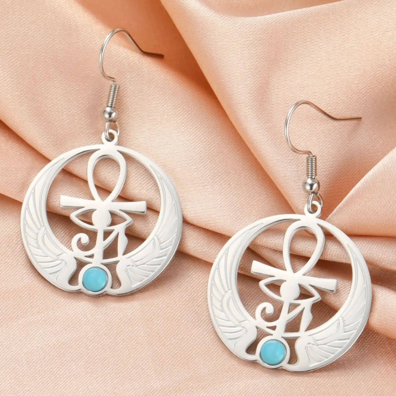 Egypt Dangling Earrings Eye of Horus Wedjat Silver