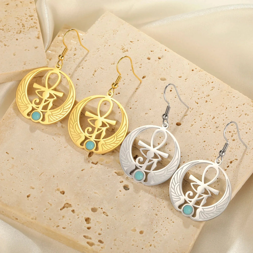 Egypt Dangling Earrings Eye of Horus Wedjat Gold