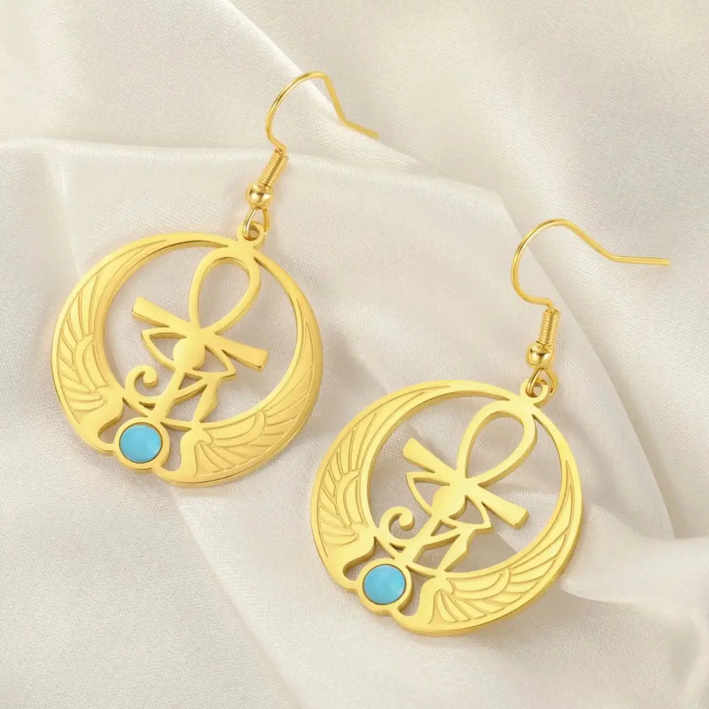 Egypt Dangling Earrings Eye of Horus Wedjat Gold