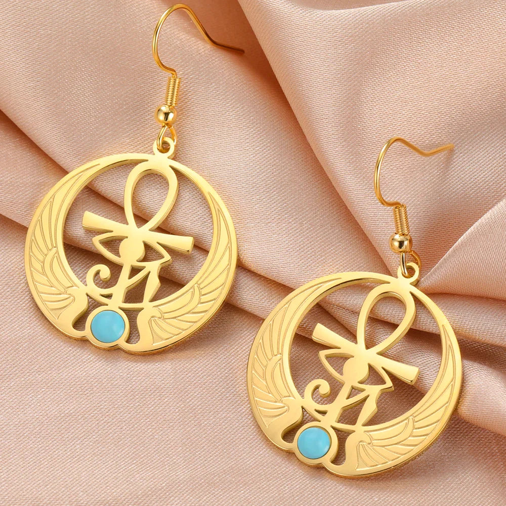 Egypt Dangling Earrings Eye of Horus Wedjat Gold