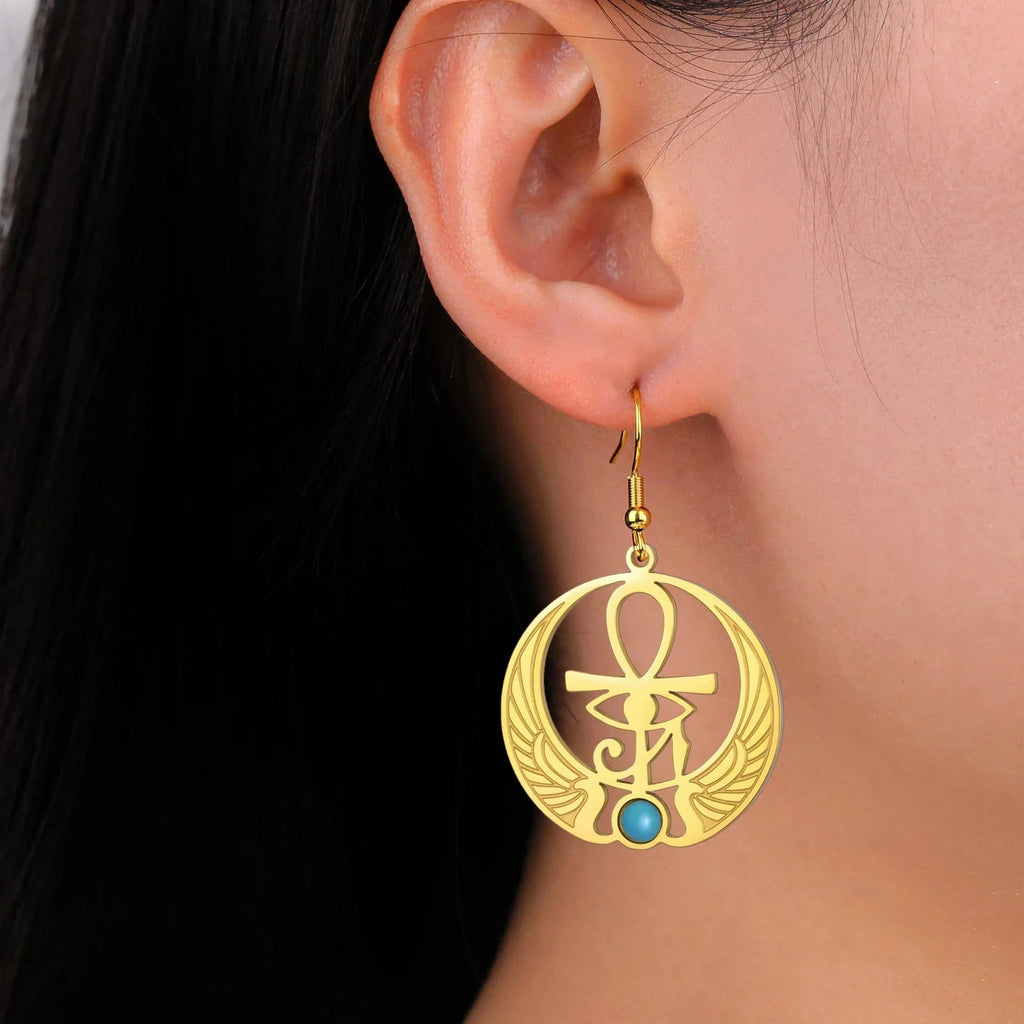 Egypt Dangling Earrings Eye of Horus Wedjat Gold