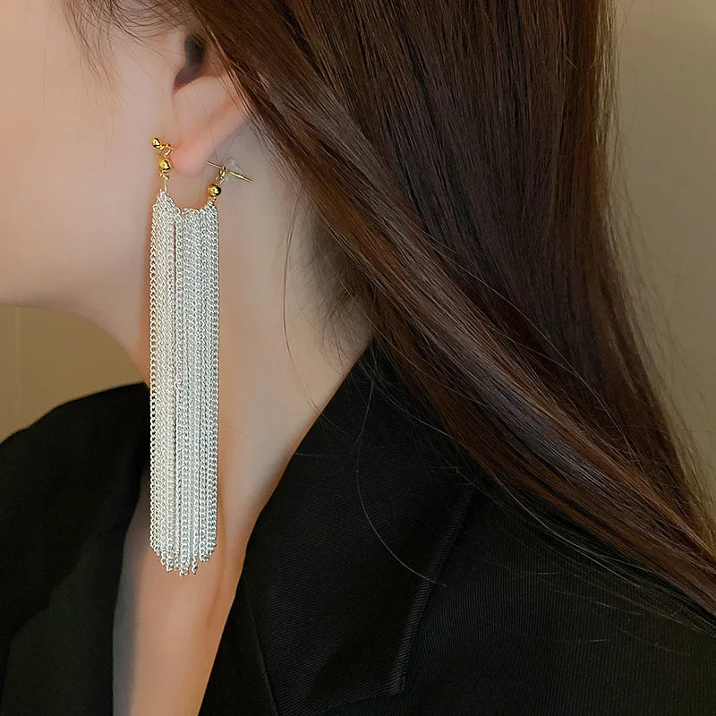 Silver Chain Dangle Earrings for Women