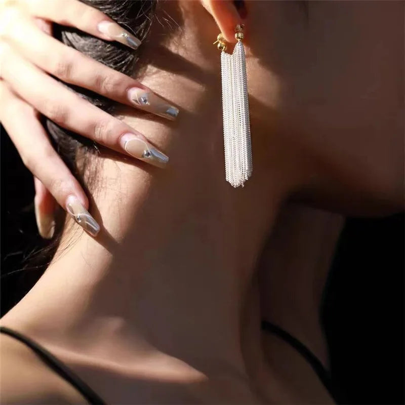 Silver Chain Dangle Earrings for Women