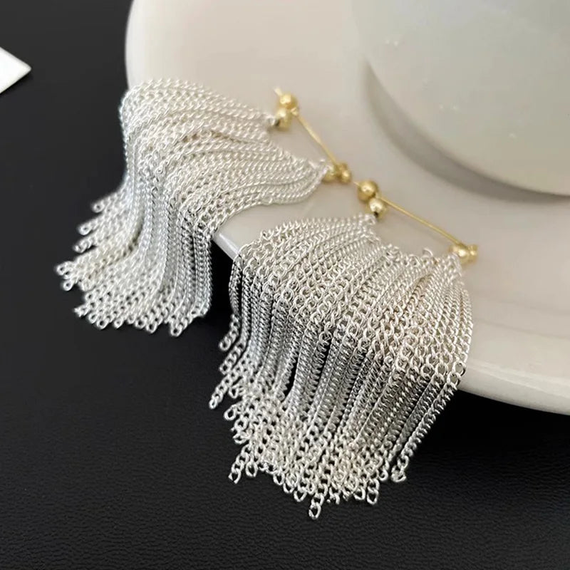 Silver Chain Dangle Earrings for Women