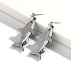 Gray shark dangle earrings