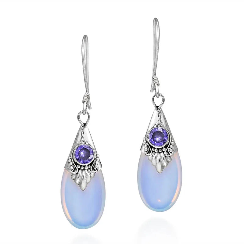 Moonstone Dangle Earrings and Zircon 1