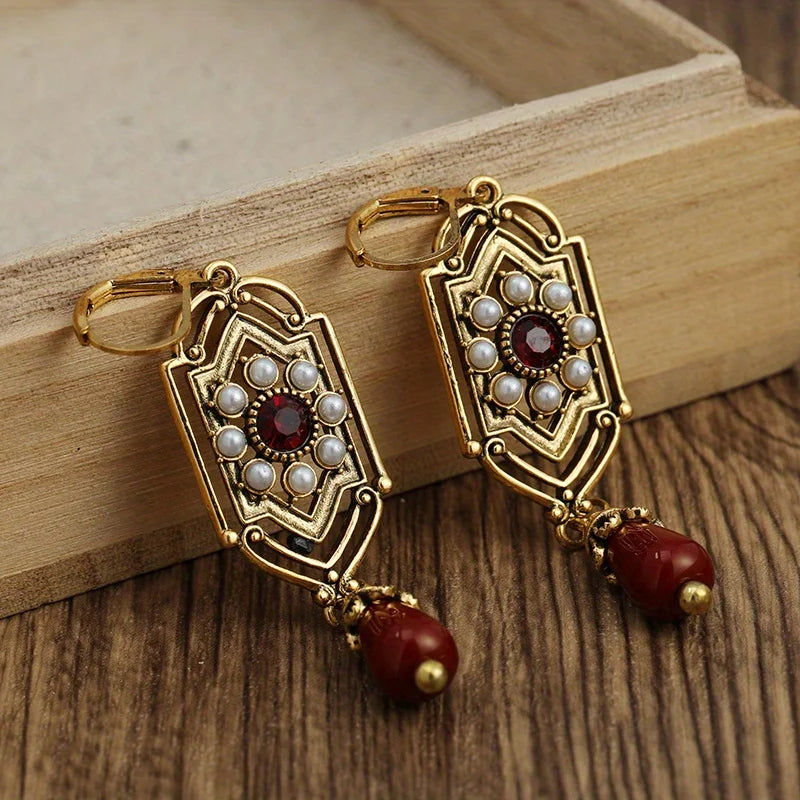 Asymmetrical Ethnic Red Dangle Earrings