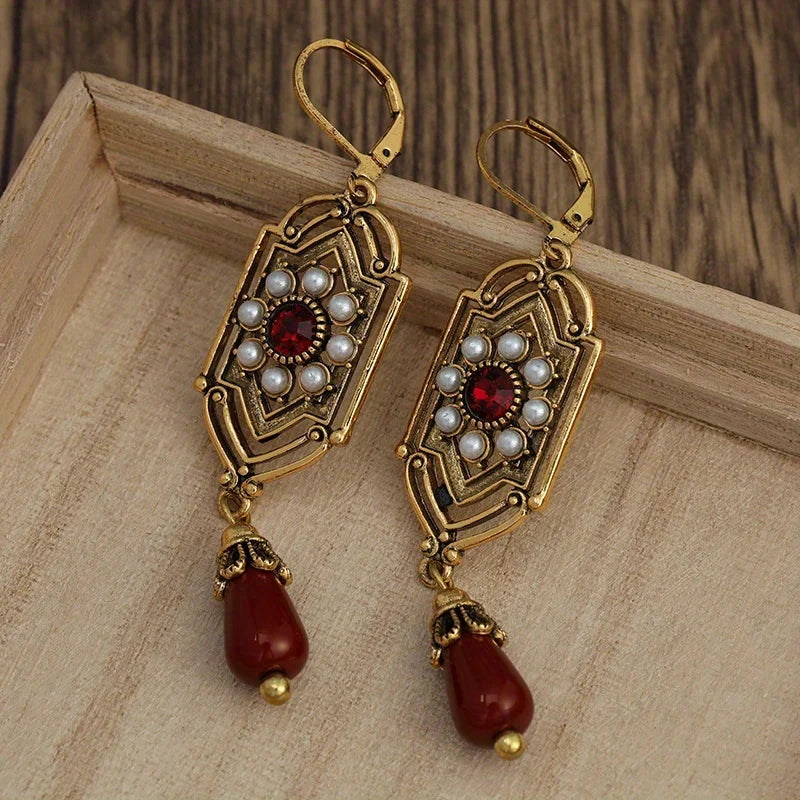 Asymmetrical Ethnic Red Dangle Earrings