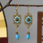 Asymmetrical Ethnic Blue Dangle Earrings
