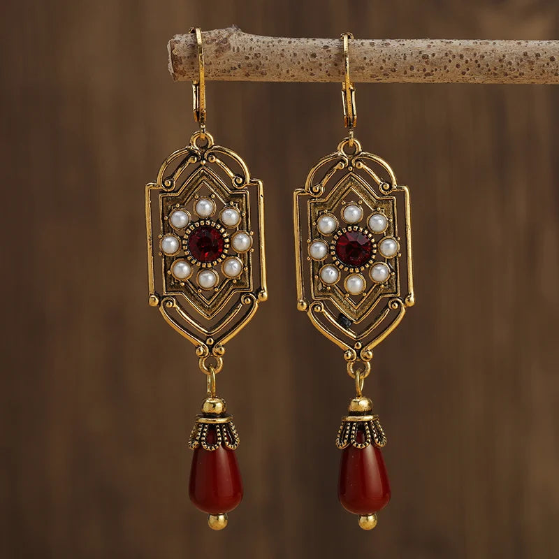 Asymmetrical Ethnic Red Dangle Earrings