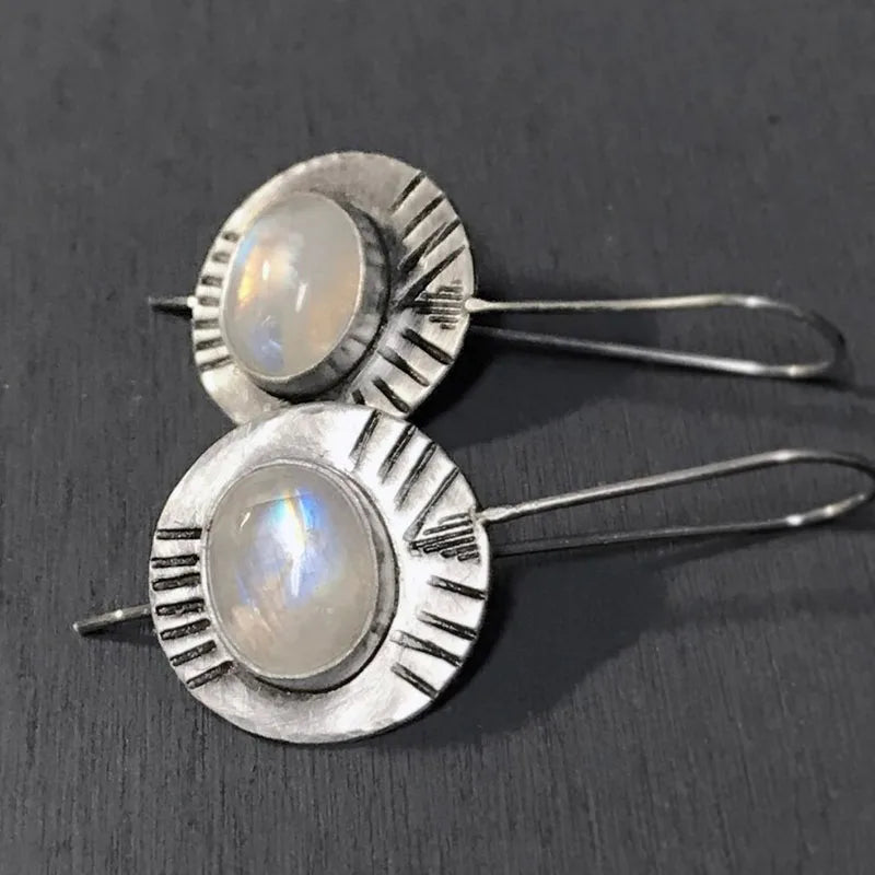 Ethnic Dangle Earrings with Moonstone
