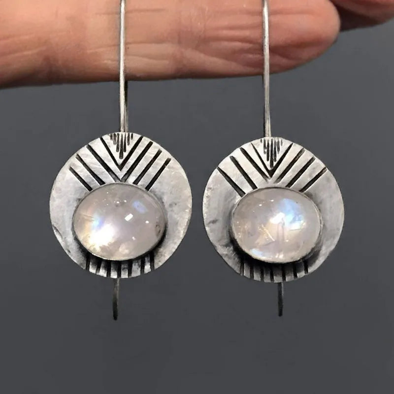 Ethnic Dangle Earrings with Moonstone