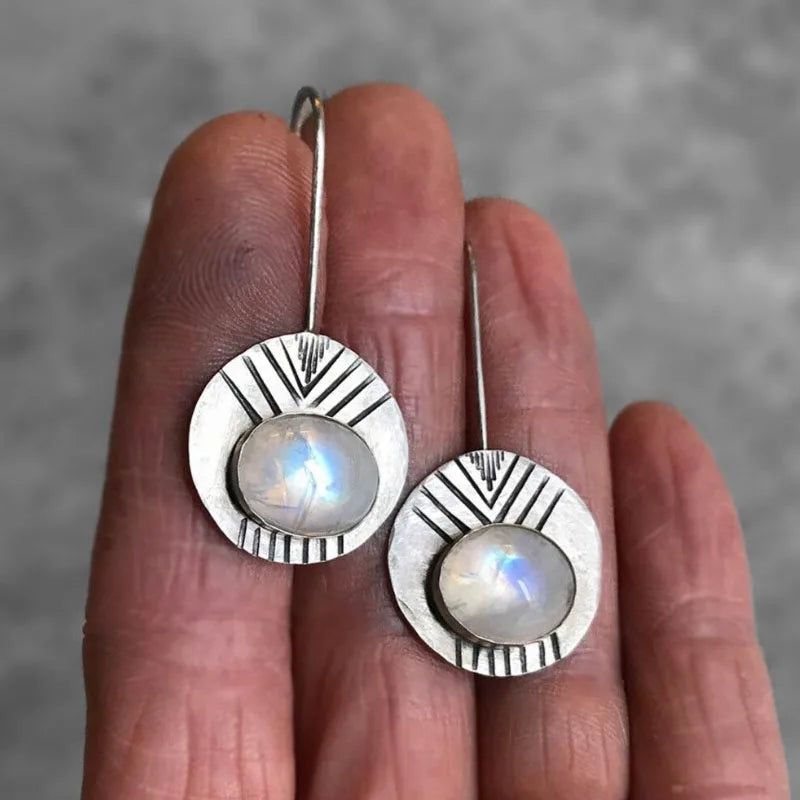 Ethnic Dangle Earrings with Moonstone