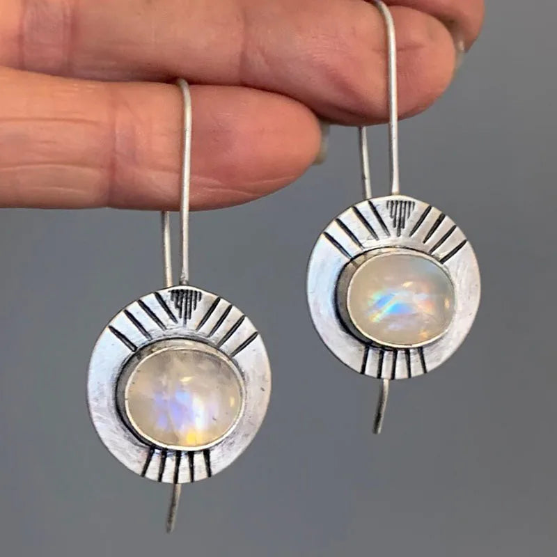 Ethnic Dangle Earrings with Moonstone