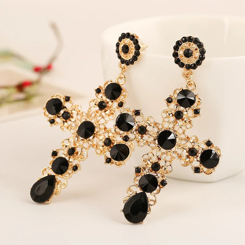 Ethnic Cross Drop Earrings