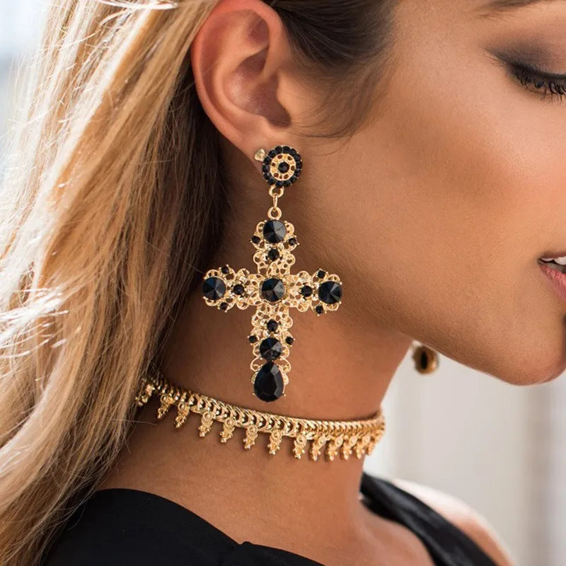 Ethnic Cross Drop Earrings