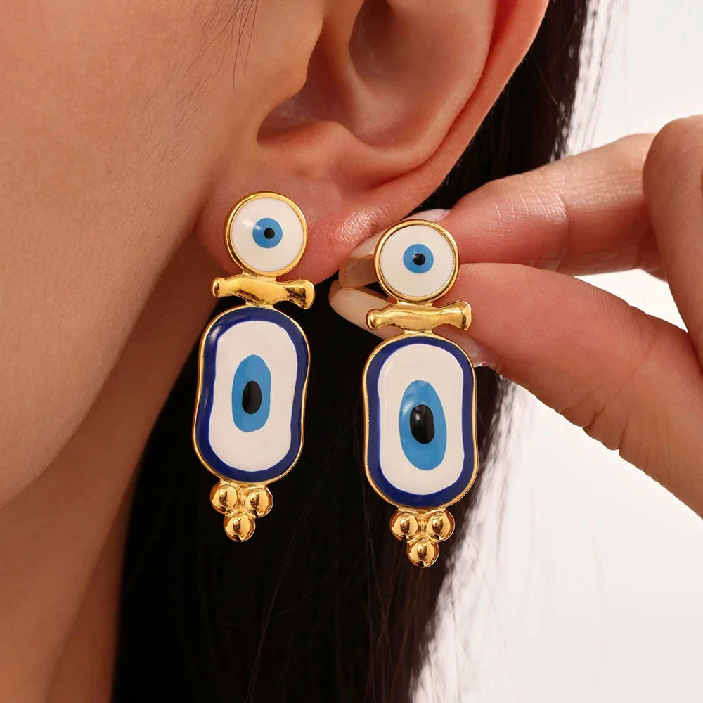 Ethnic Blue Eye Dangle Earrings or