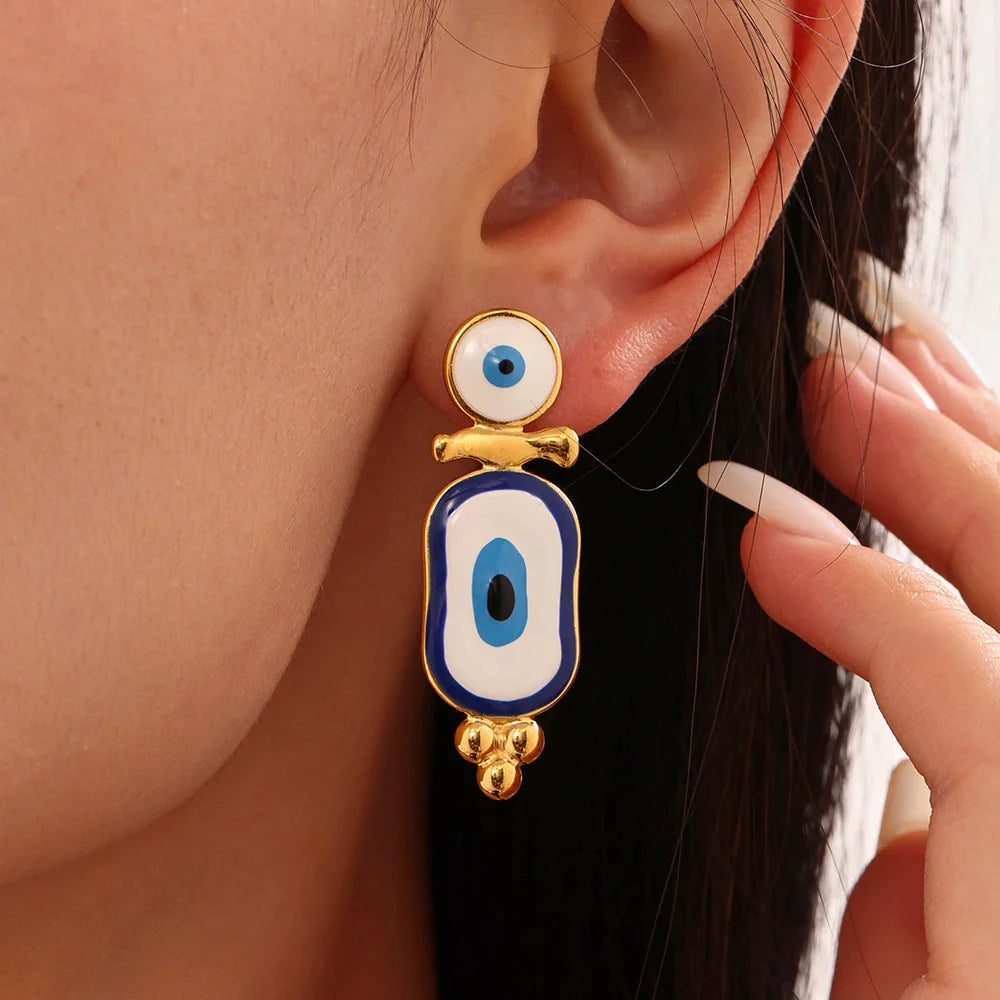 Ethnic Blue Eye Dangle Earrings or