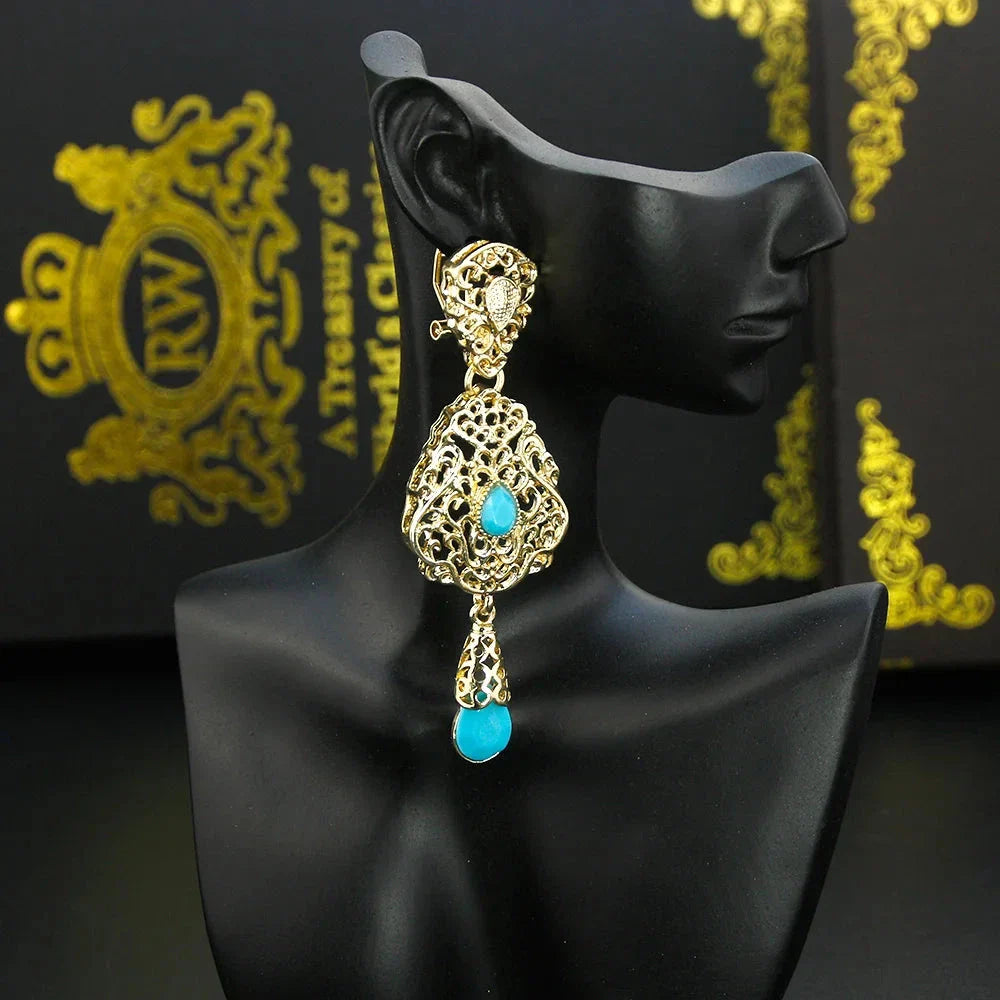 Oriental Ethnic Dangle Earrings turquoise blue