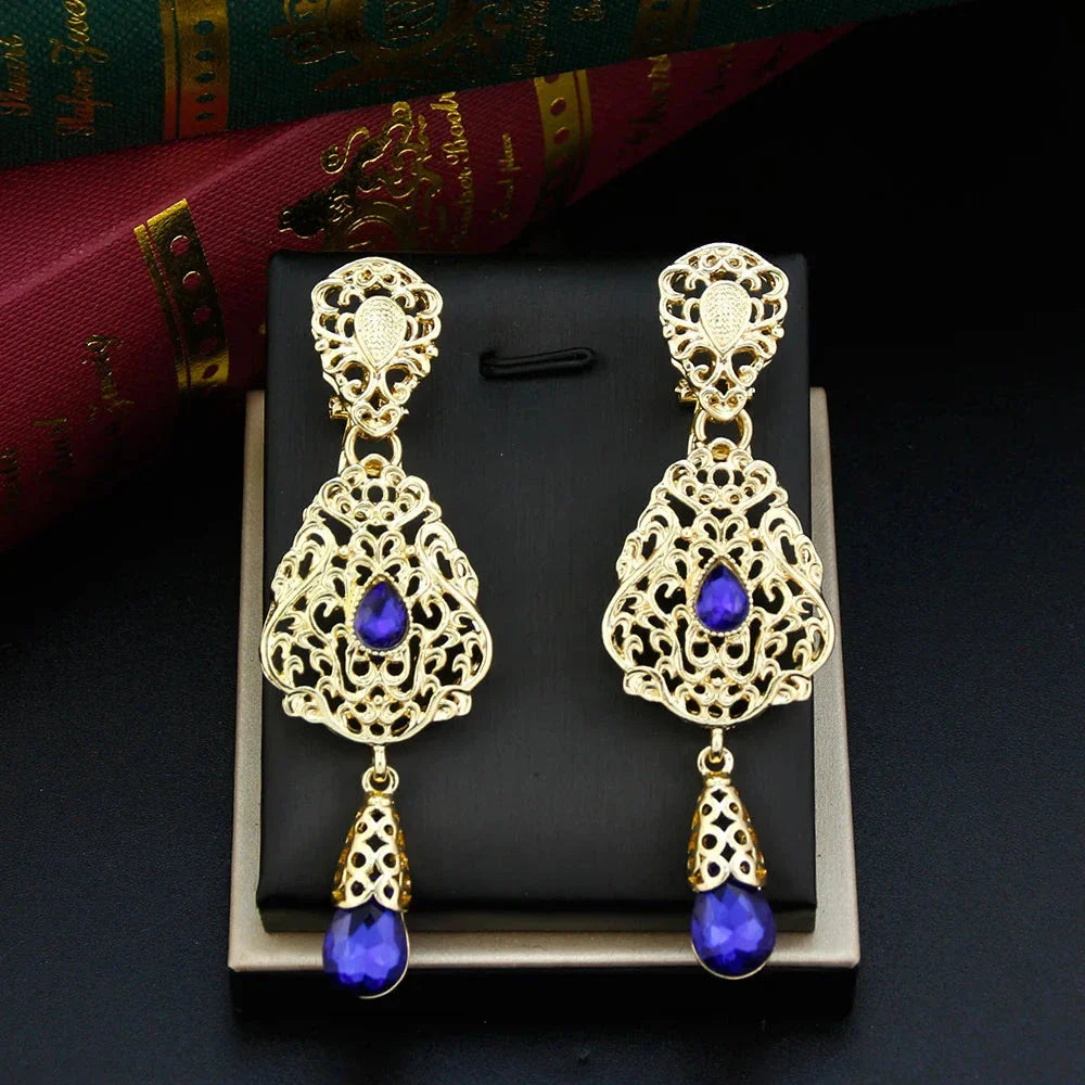 Oriental Ethnic Dangle Earrings dark blue