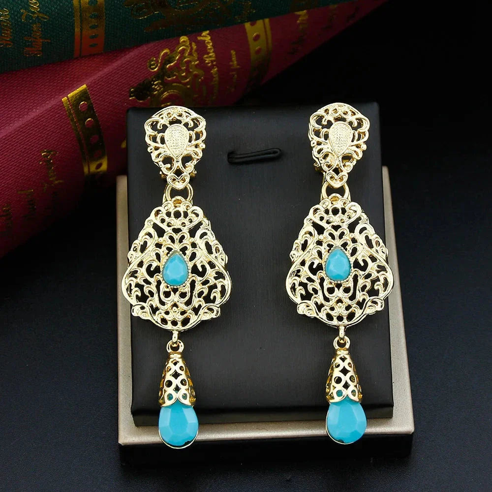 Oriental Ethnic Dangle Earrings turquoise blue