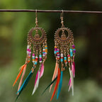 Ethnic Feather Drop Earrings Colored Women Gold