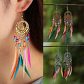 Ethnic Feather Drop Earrings Colored Women Gold