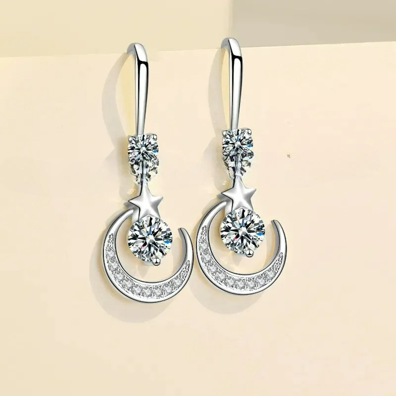 Star and Moon Drop Earrings