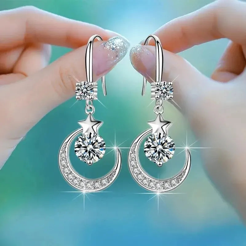 Star and Moon Drop Earrings