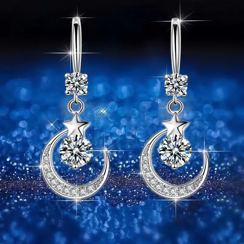 Star and Moon Drop Earrings